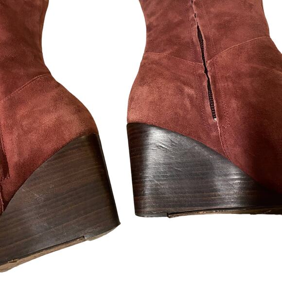 Cole Haan Suede Burgundy Side Zipper Calf Wedge Boot Women Sz 5 - Picture 7 of 12